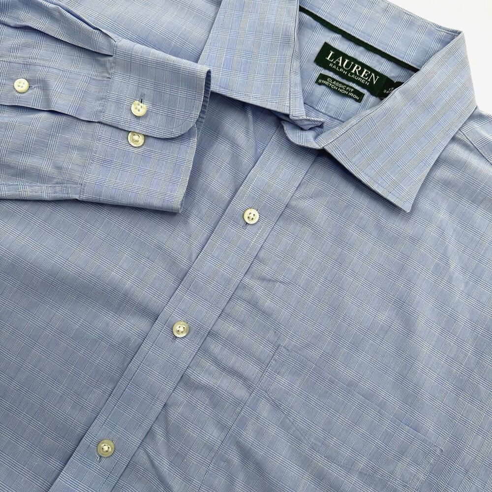 Lauren Ralph Lauren Mens 17/XL Button Up Shirt Light Blue Classic Stretch